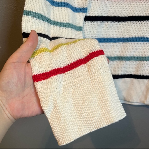 New Faherty Sz XL Womens Waffle Knit Rainbow Stripe Long Sleeve Sweater Top $148 - Picture 4 of 10